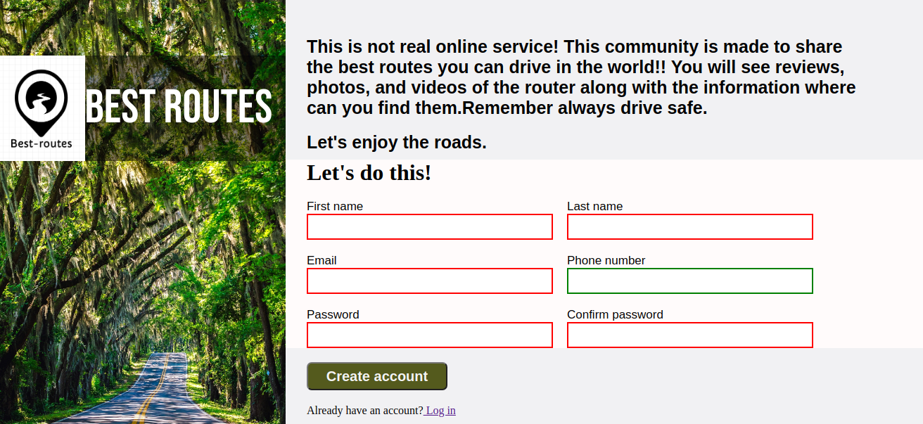 image of a sign up form